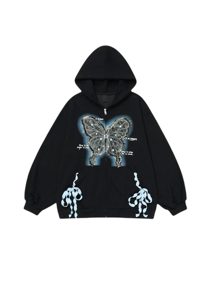 Jacket Hooded Loose Butterfly Sweatshirt Ribbon