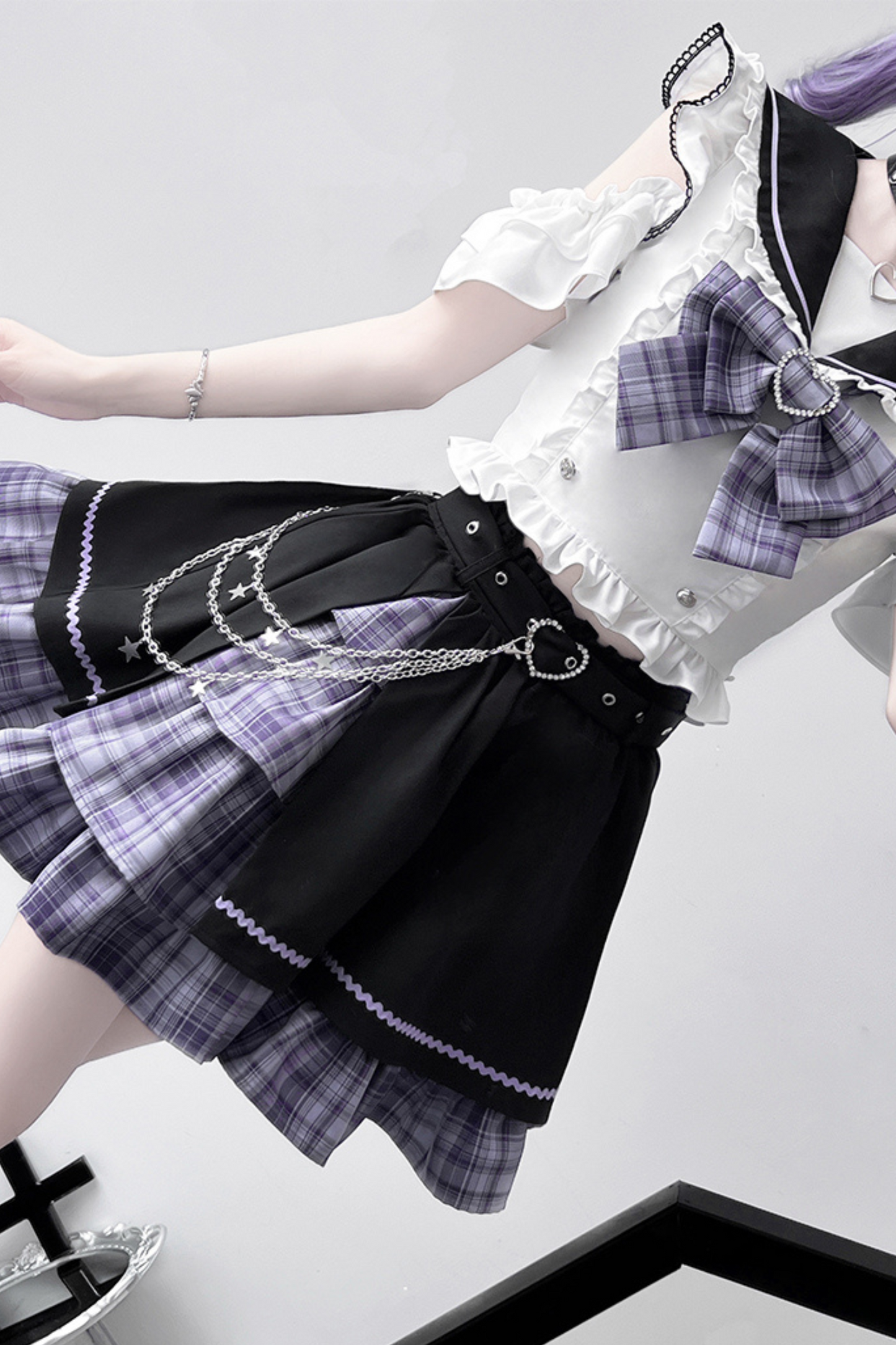 Set Sailor Flared Check Top + Skirt Mine