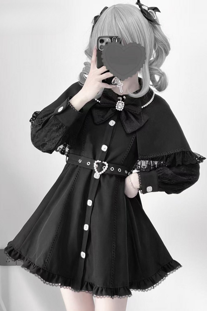 Sleeve Sweet Lace Cape Dress Collar Pearl