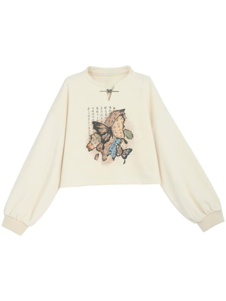 China Sweatshirt Zip + Black Parka Butterfly Dress Design Hoodie Cropped