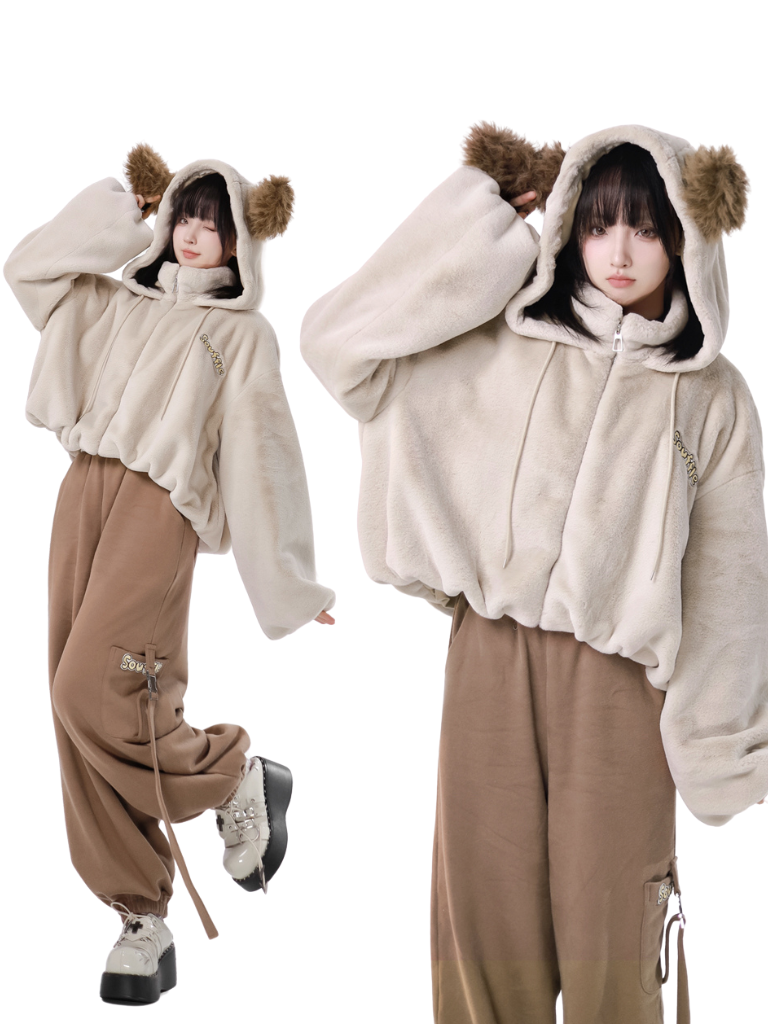 Hoody Fake Far Court + Velvet Casual Pants