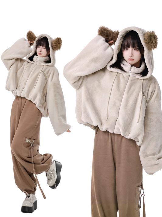 Hoody Fake Far Court + Velvet Casual Pants