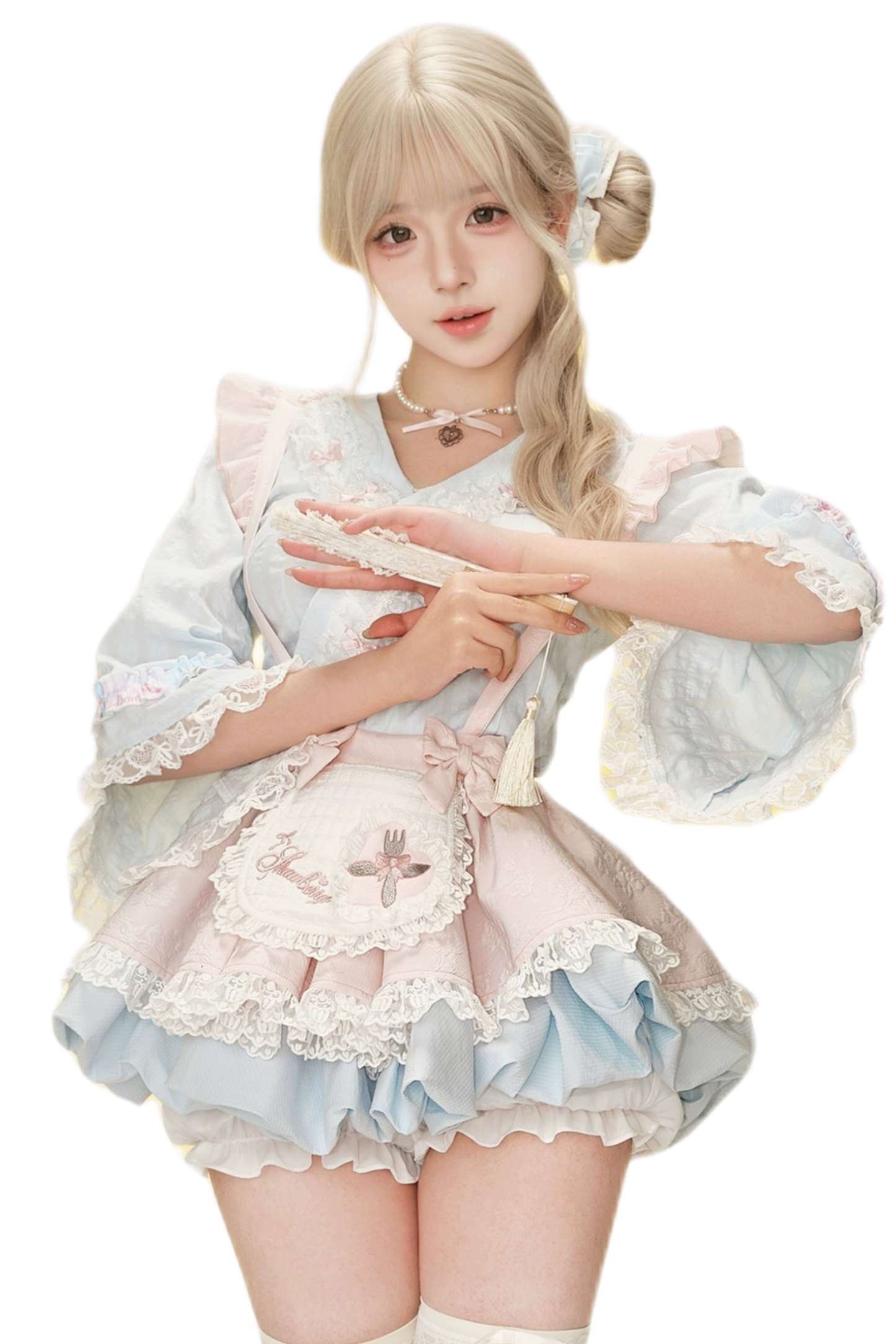 Suspender Blue Cherry Style Japanese Frosting Top Skirt +