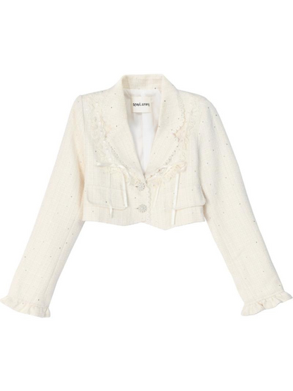 Ensemble + Jupe courte à volants Veste à lacets en tweed plissée