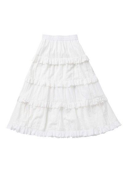 Ensemble haut en dentelle blanc et jupe fleurie rose