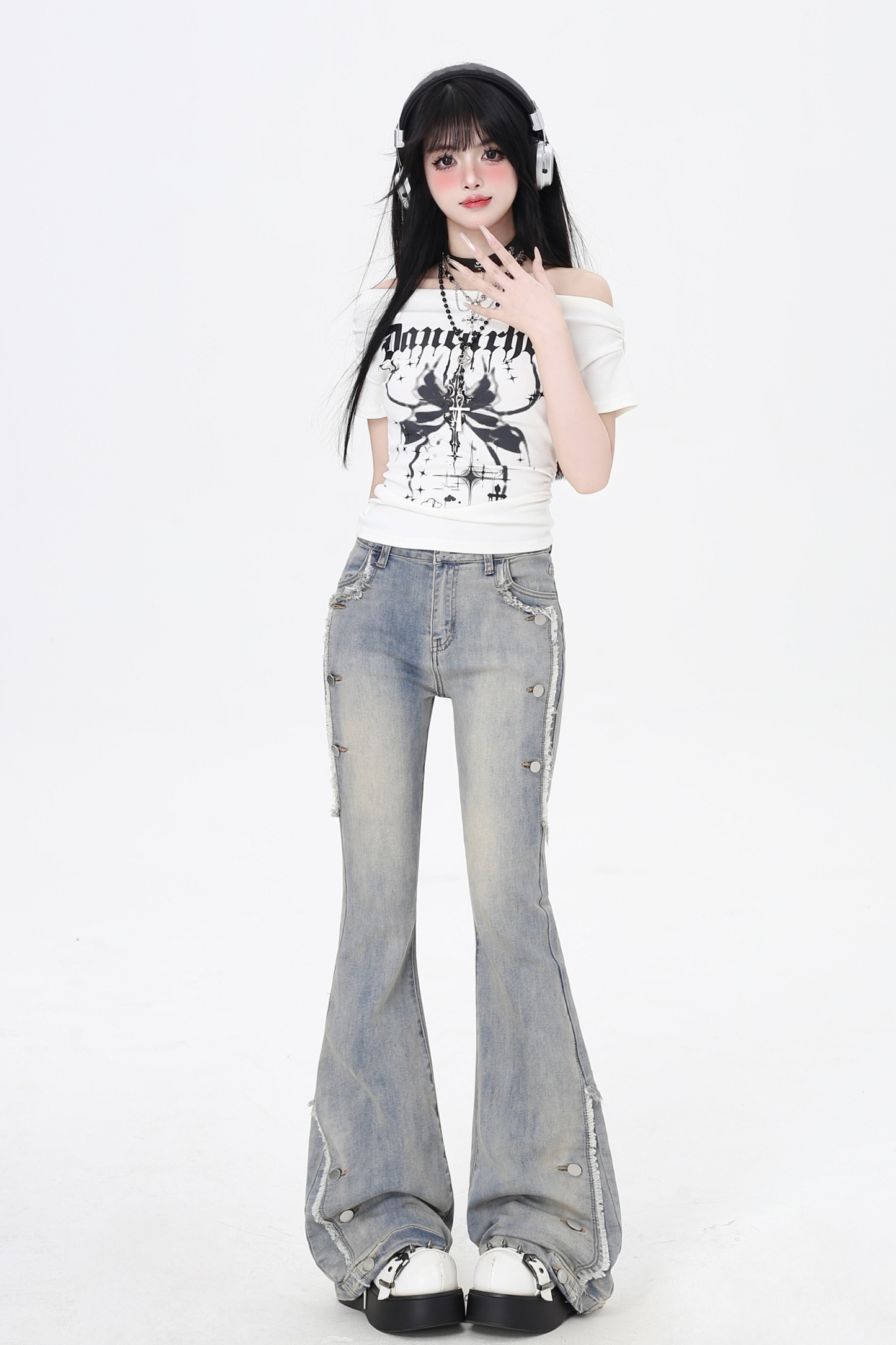 Flared Jeans Waist High Micro Slim Vintage