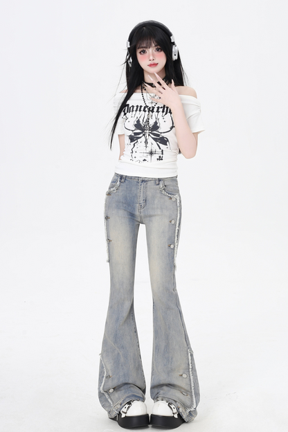 Flared Jeans Waist High Micro Slim Vintage