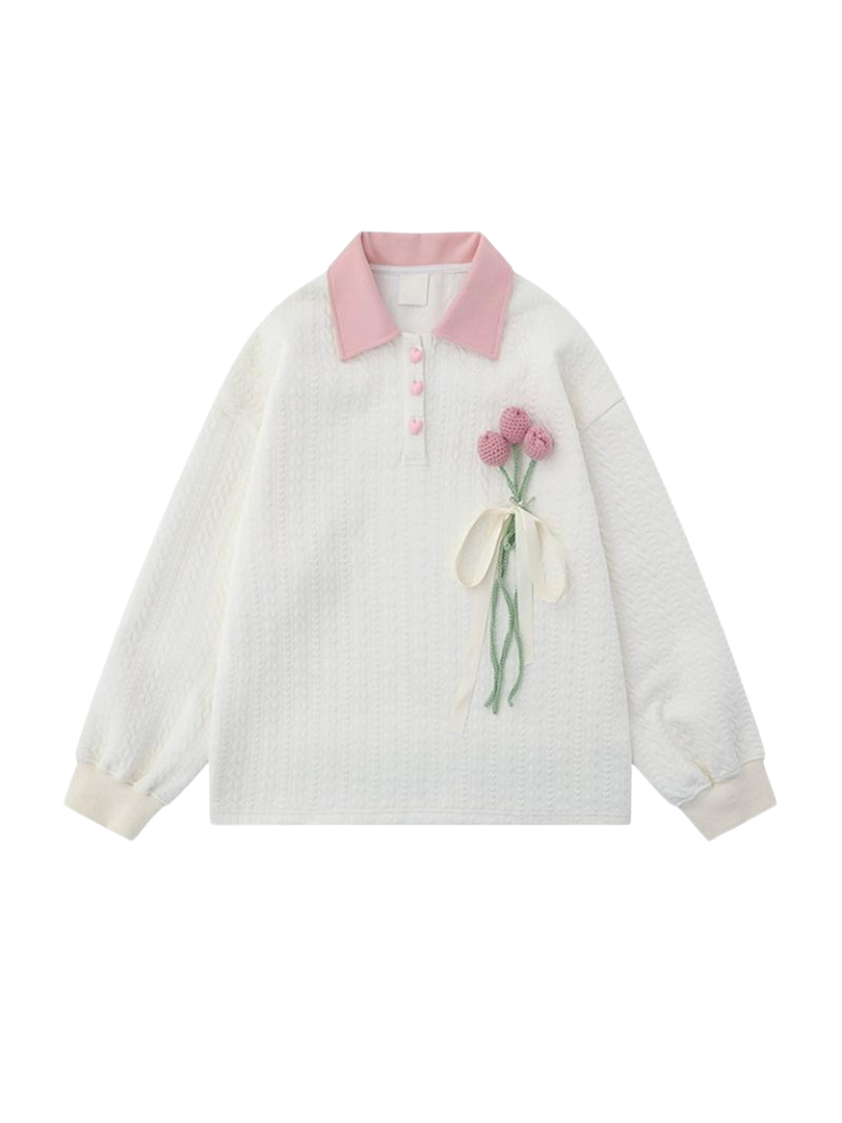 Tulip Collar Sweatshirt Polo Knit