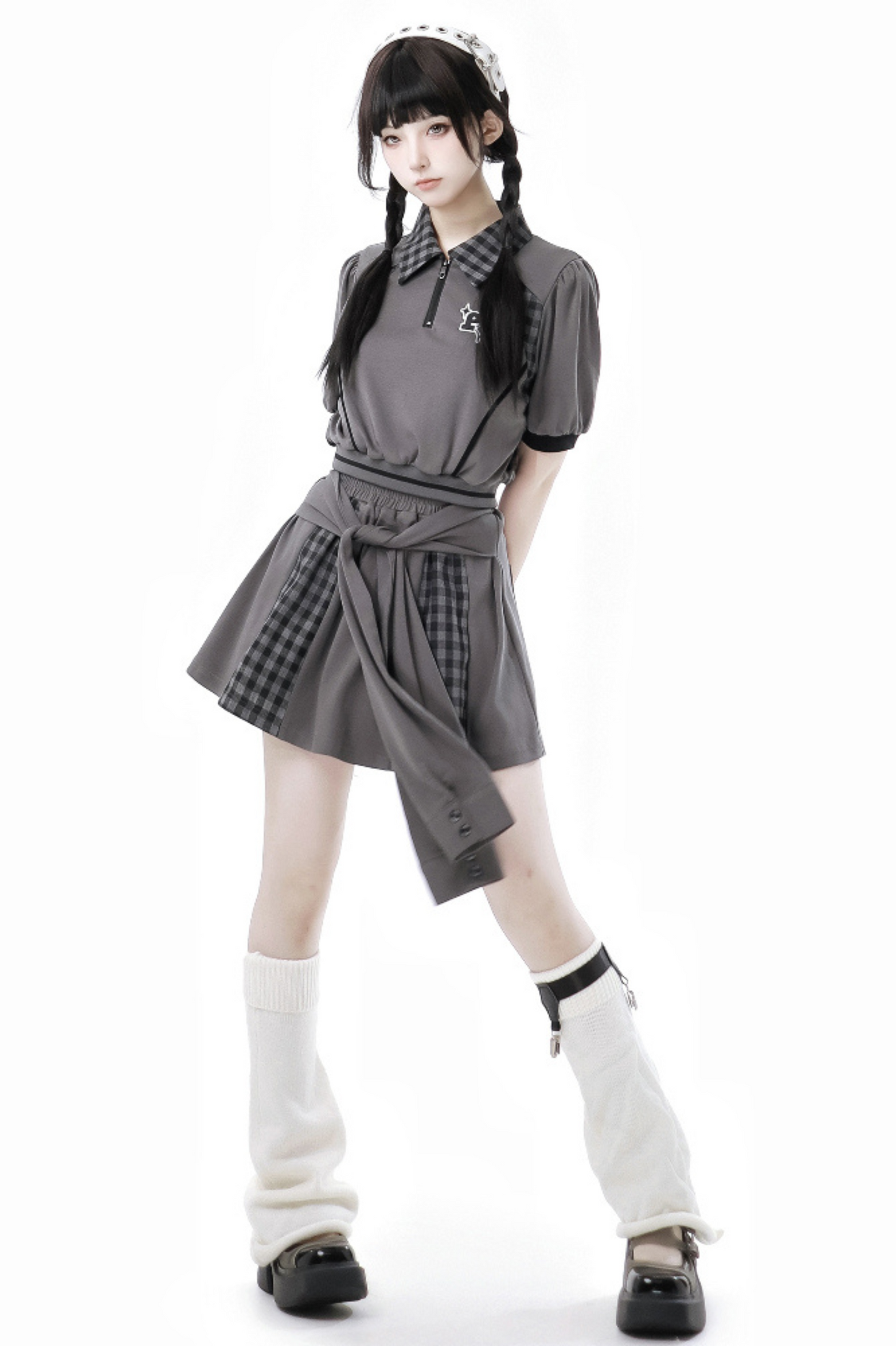 Mode Top Check Pants Skirt Casual Wide +