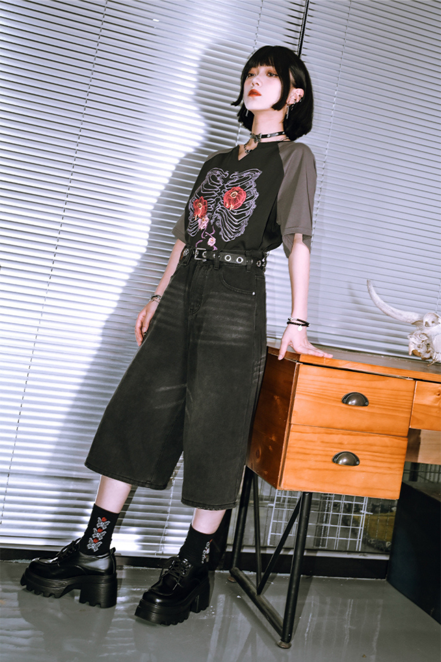 pants half ash Black denim