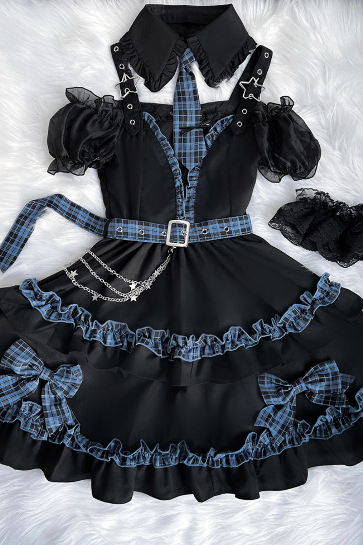 Set Starlight Ruffle Dress Check Night
