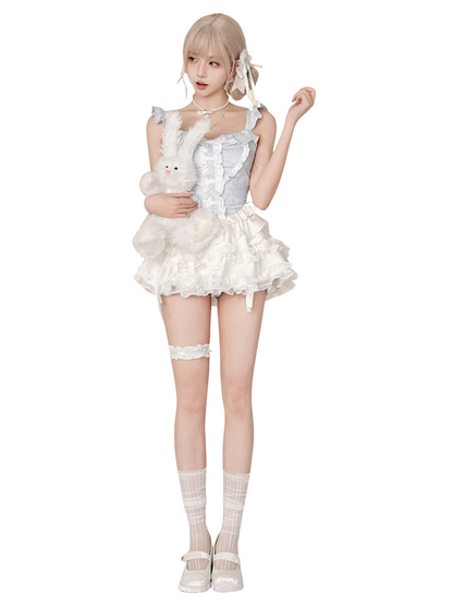 Elf Suspender Skirt Top Blue Cardigan White Cake White + Summer