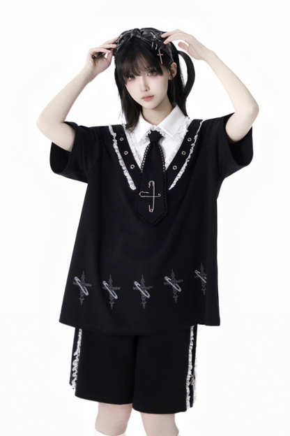 Loose Pants Top Frilled Hooded + Warmers Leg Half Dress Nektor