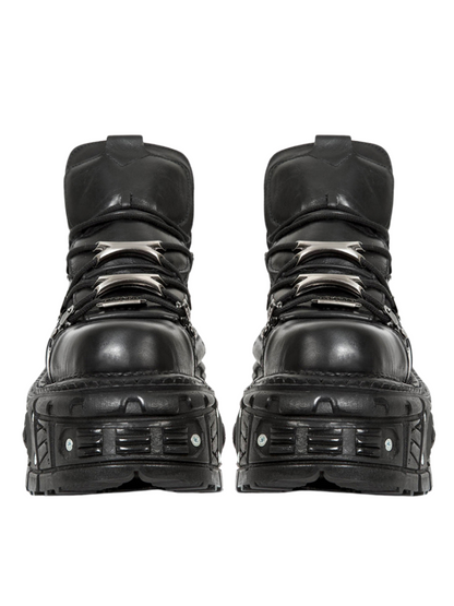 Chain Punk Metal Platform Plain Dark Shoes High-top