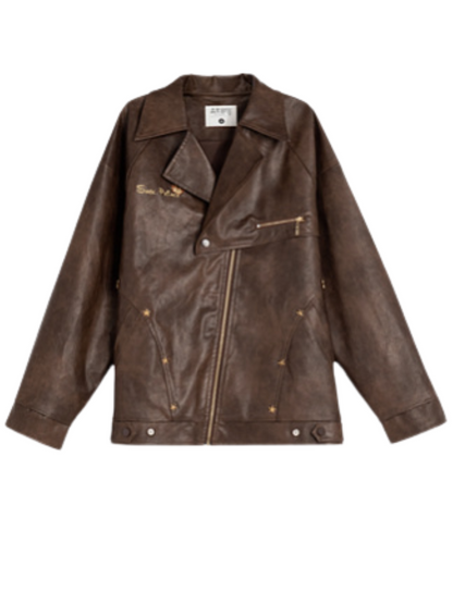 Veste en cuir rétro avec motif à l'huile et jupe en cuir