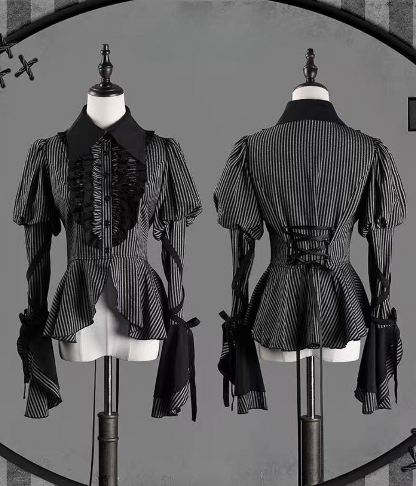 shirt gusset-sleeved + Reservations skirt striped corset Dark