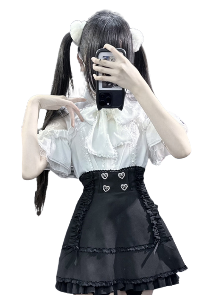 Shirt Sheer Ribbon Shoulder Lace