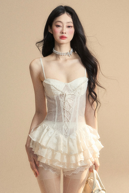 One-Shoulder French Cami Lace Dress Soul
