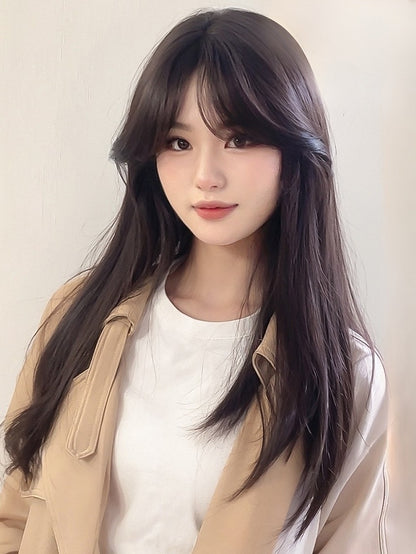 Dark Wig 60CM Air Length Brown With Bangs Straight