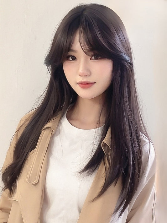 Dark Wig 60CM Air Length Brown With Bangs Straight