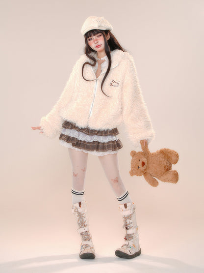 Tiered Plaid Brown Bow Accents Skirt