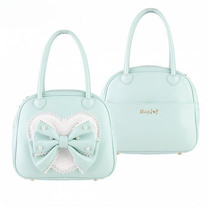 Beaded Sweet Heart Bag Lolita Green Decorated Hand Bowknot Plush