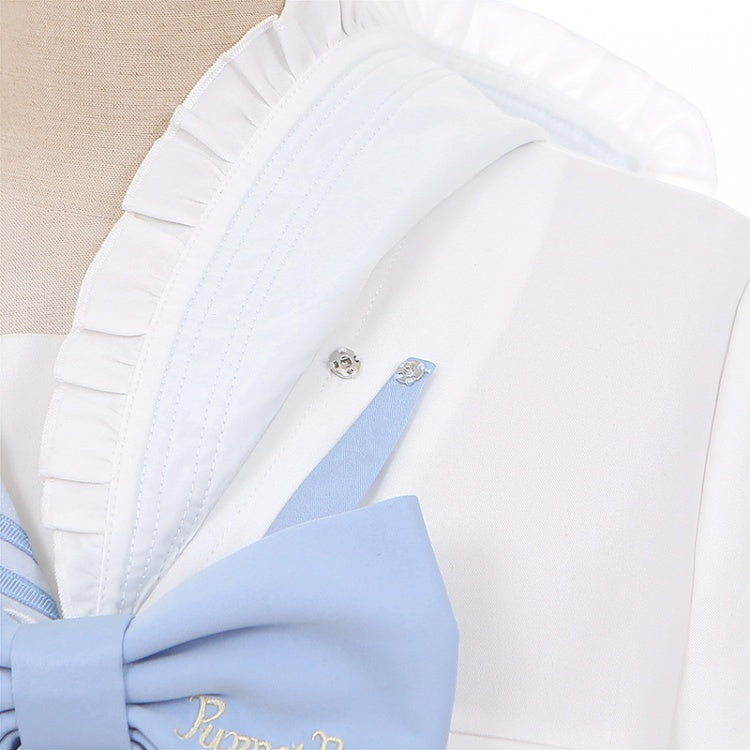 Cutout Blouse Blue Bowknot White Sailor Collar Heart-shaped Light