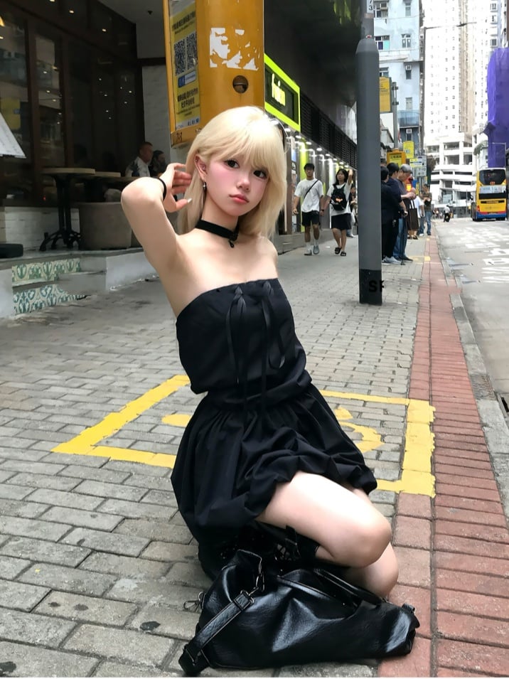 Skirt Self-Tie Strap Neckline Glamorous Strapless Dress Black Bubble