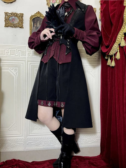 Straight-leg Shorts Black Lolita Ouji Cuffs Red
