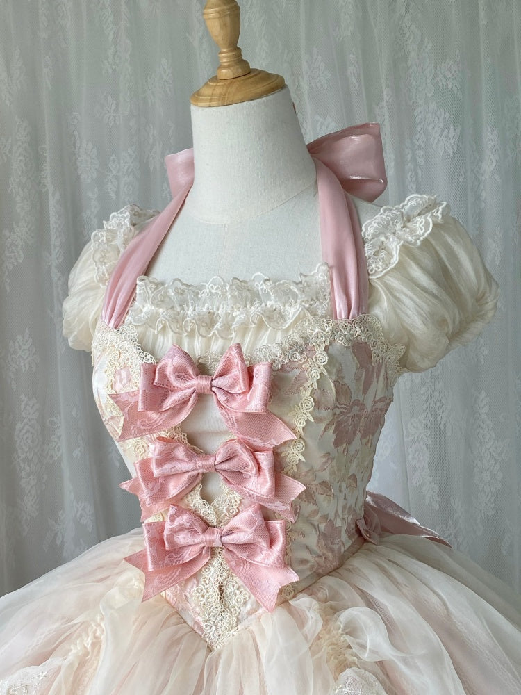 Pink Corset Waist Balletcore Princess Halter Neck Lolita Dress