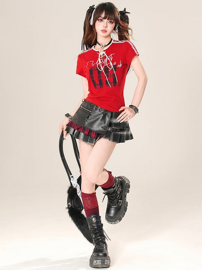 Bittersweet Pattern Skirt Plaid Black Pleated Decorated Buckle