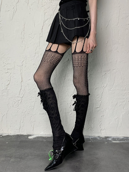 Suspender Black Fishnet Rhinestone Tights Y2K