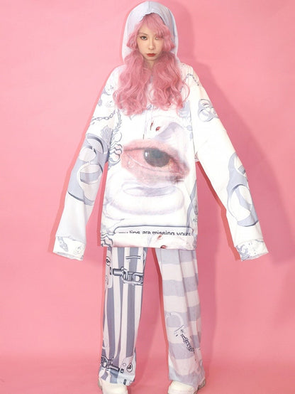 Pants Fashion Pattern Gyaru Gray Straight-leg Striped Cut