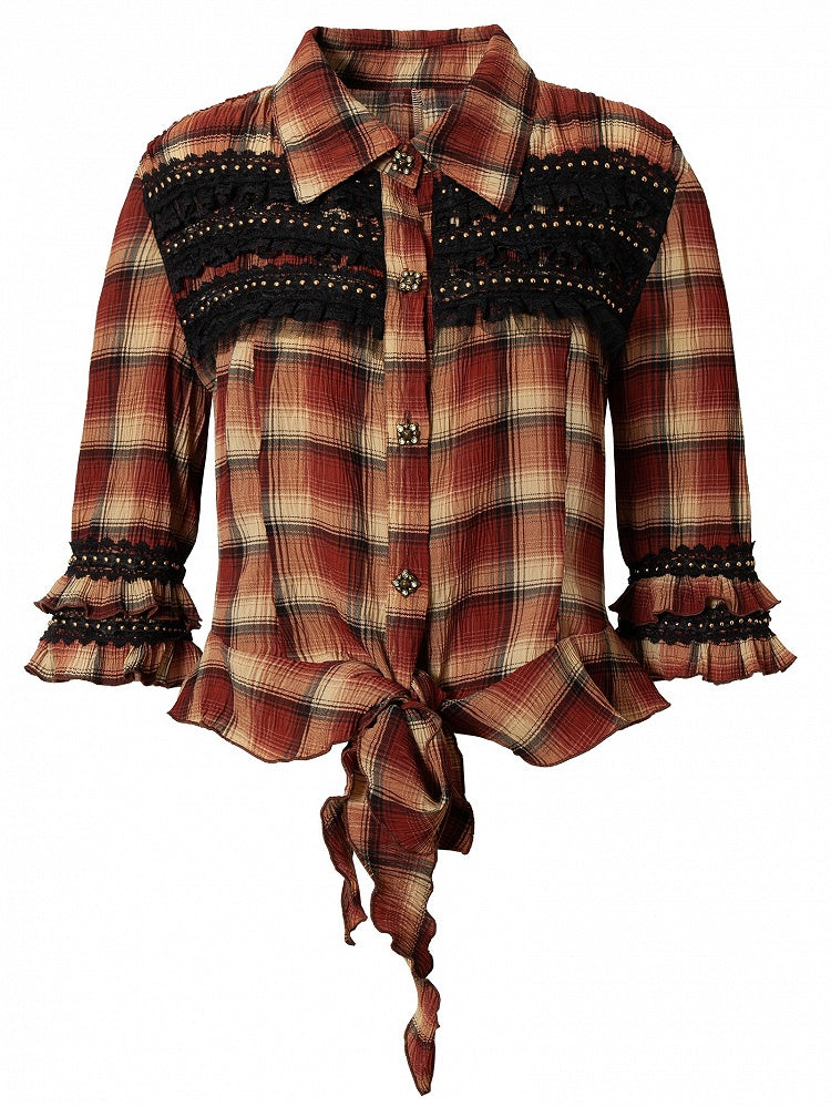 Ödland Hemd Muster Punk Trim Plaid Spitze Rot