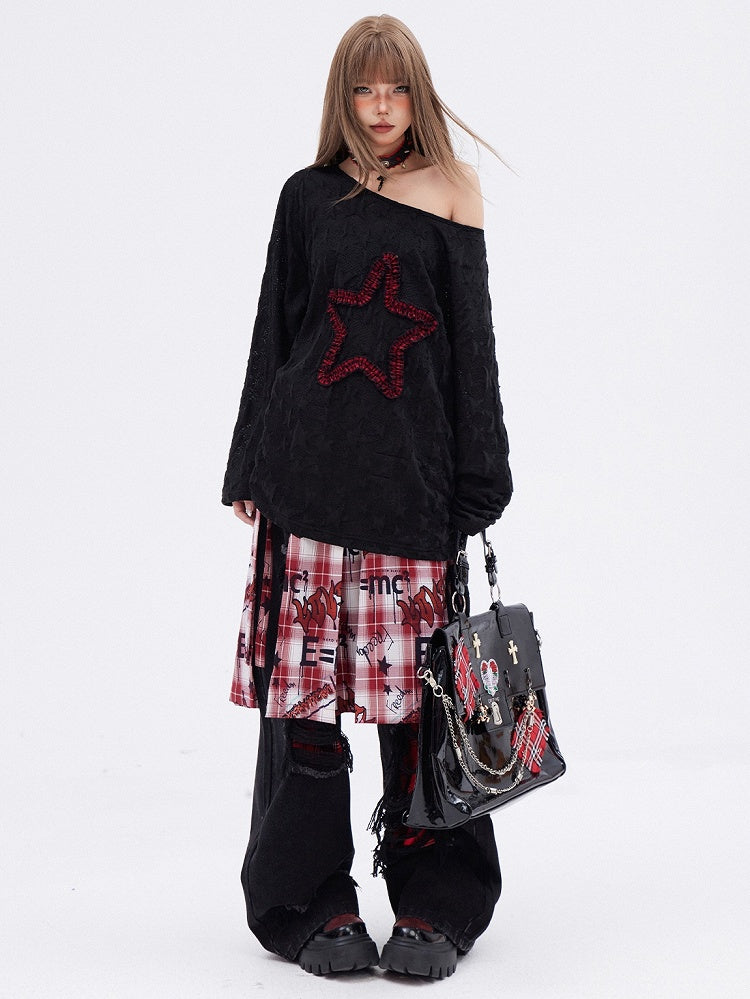 Black Star  Long Sleeves Drawstring T-shirt