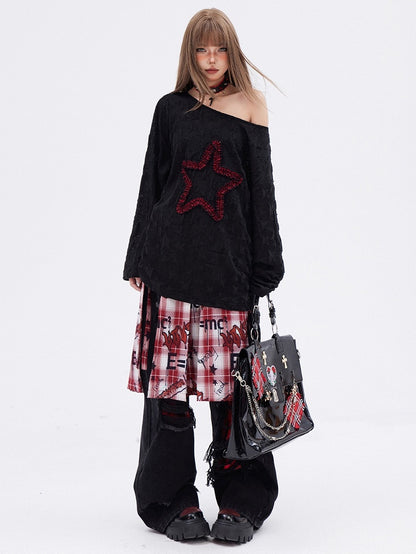 Black Star  Long Sleeves Drawstring T-shirt