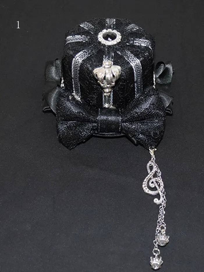With Charm Crown Chain Black Mini Silver Hat Notes And Musical