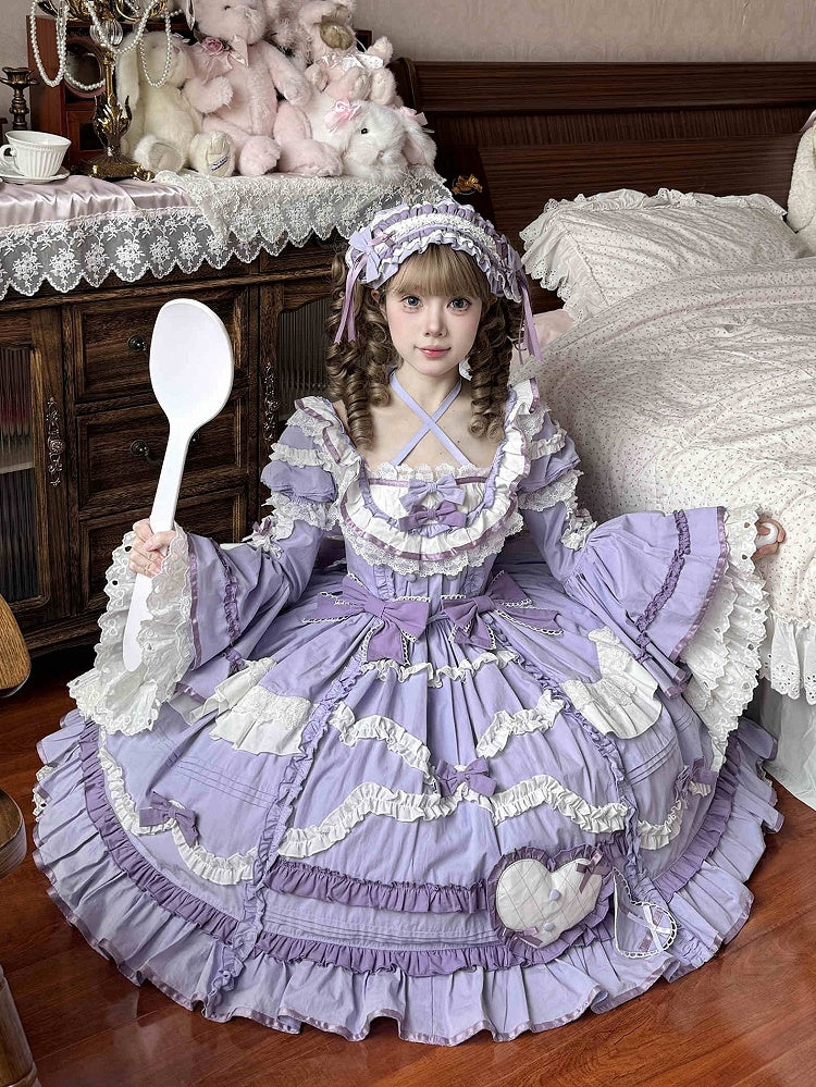 Grandes tailles disponibles - Superbe robe en coton Lolita de princesse à l'ancienne violette