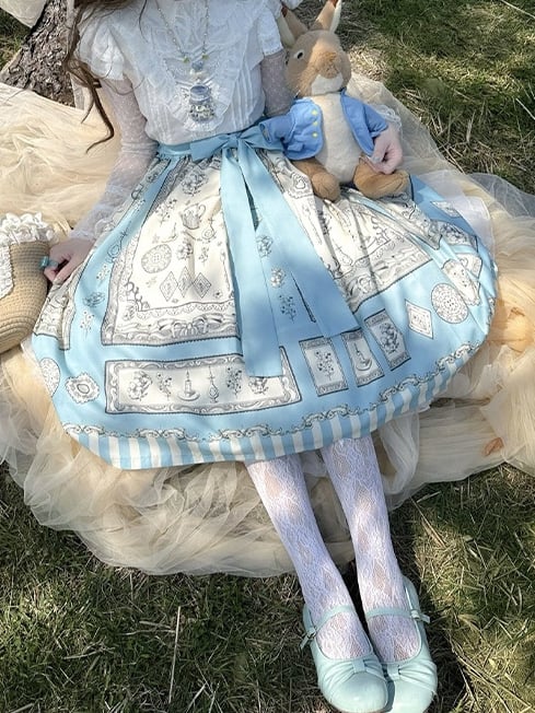 Print Blue Classic Elegant Lolita Skirt