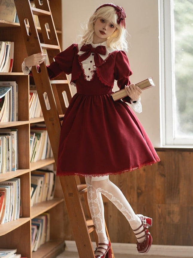 faux ribbon college Gothic two-piece + dress Lolita