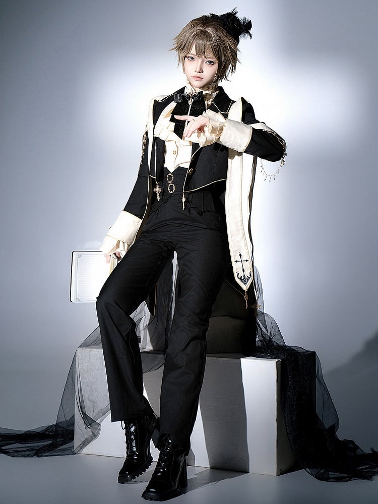 Ensemble complet style Prince Ouji Lolita : chemise à manches longues + manteau à col blazer + pantalon taille haute