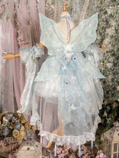 Full Light Butterfly Dress Lolita JSK Blue Design Set Floral Fairy Princess