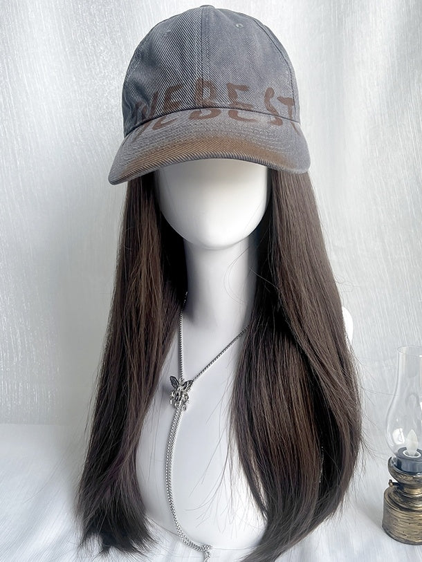 Brown Long Straight Synthetic Wig With A Cap All-in-one Set