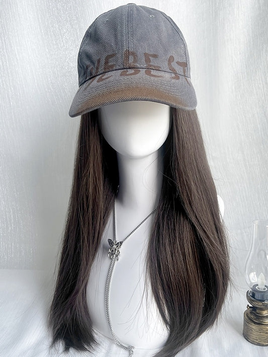 Brown Long Straight Synthetic Wig With A Cap All-in-one Set