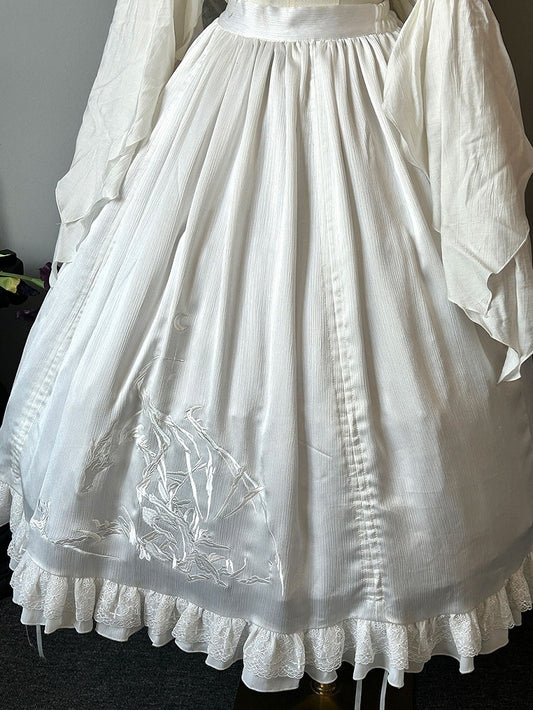 White Shiro Dragon Bone Drawstring Design Gothic Lolita Skirt