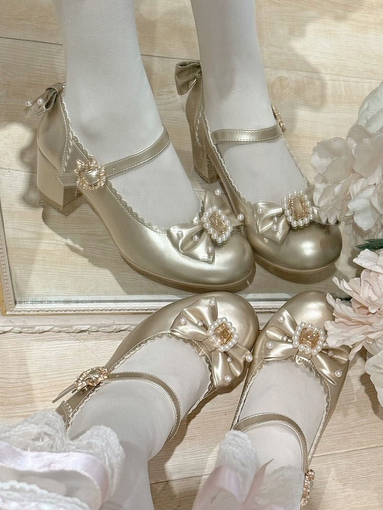 Und Details Perlen Runde Bowknot Mary Verzierte Zehe Strass Janes Gold