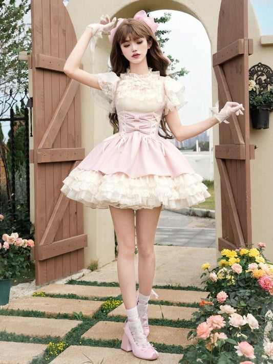 Under Beige JSK Details Cami Top Pink + Bust Lace-up Blouse Lolita