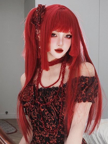 Red Hime Cut Long Straight Synthetic Wig