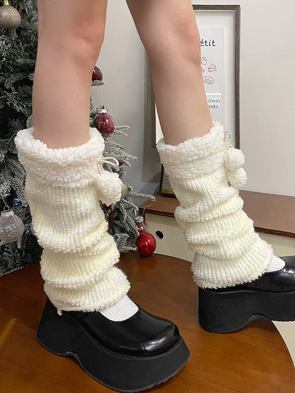 Khaki&Brown Sweet Leg Warmers With Pompons