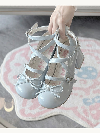 Mid mit Jane Mary Sweet Lolita Heel - Blaue Schuhe mit geknoteter Schleife